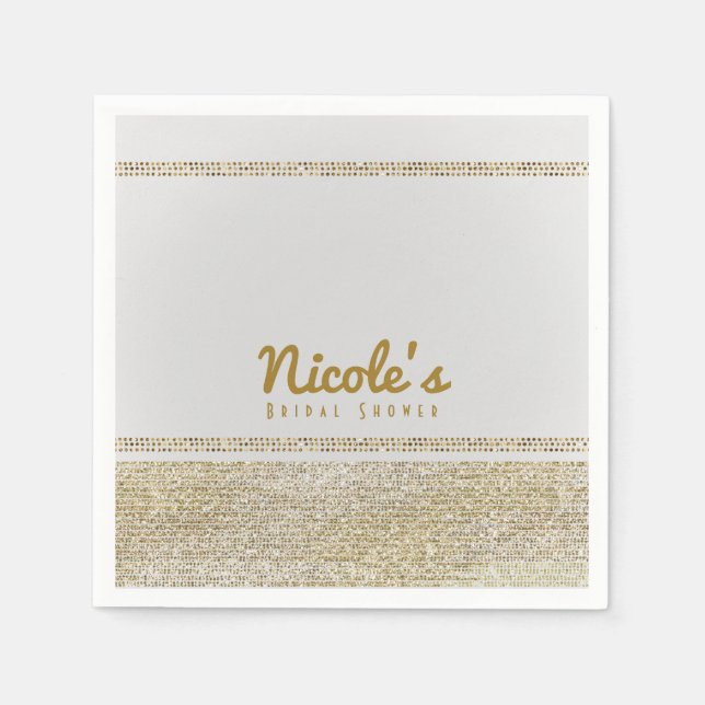 White & Sparking Gold Glam Chic Elegant Party Paper Napkins (Front)