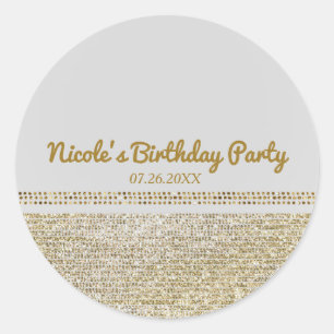 White & Sparking Gold Glam Chic Party Favor Classic Round Sticker