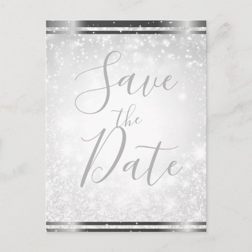 White Sparkle Elegant Winter Wedding Save the Date Announcement Postcard