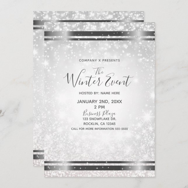 White Sparkle Elegant Winter Wonderland Event Invitation (Front/Back)