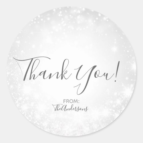 White Sparkle Elegant Winter Wonderland Wedding Classic Round Sticker