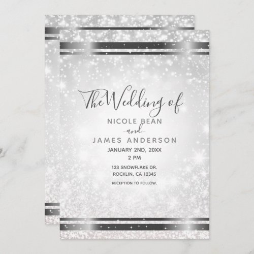 White Sparkle Elegant Winter Wonderland Wedding Invitation