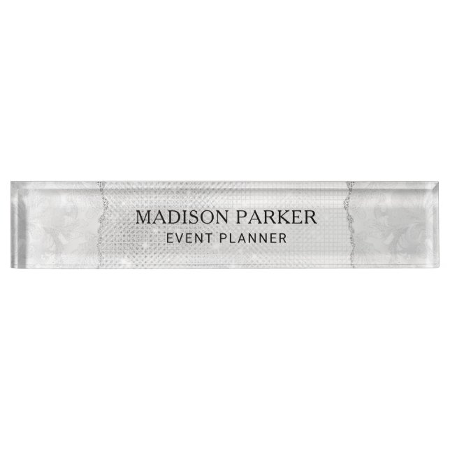 White Sparkle Glitter  Desk Name Plate (Front)