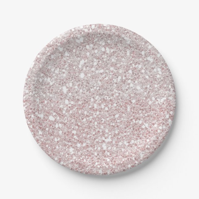 White Sparkle Glitter Glam Custom Party Paper Plates (Front)