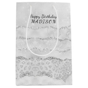 White Sparkle Glitter  Medium Gift Bag