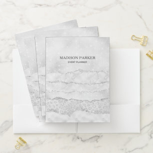 White Sparkle Glitter  Pocket Folder