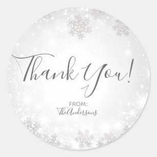 White Sparkle Snowflakes Winter Wonderland Wedding Classic Round Sticker