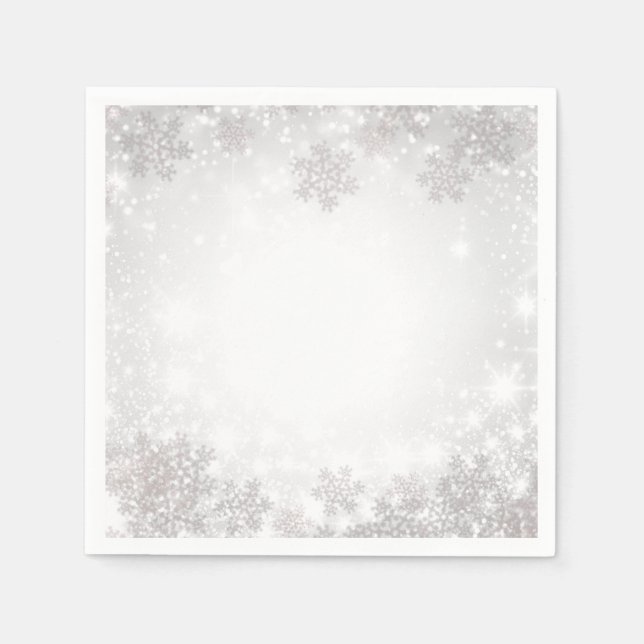 White Sparkle Snowflakes Winter Wonderland Wedding Napkins (Front)