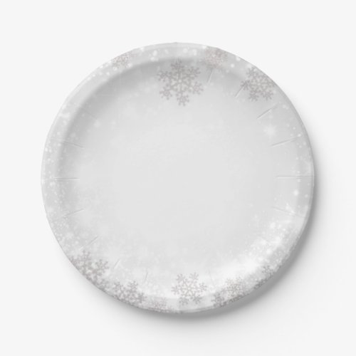 White Sparkle Snowflakes Winter Wonderland Wedding Paper Plates