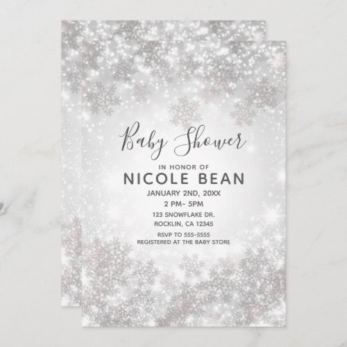 White Sparkle Winter Wonderland Baby Shower Invitation