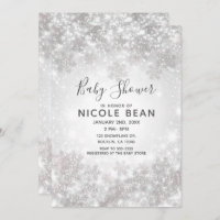 White Sparkle Winter Wonderland Baby Shower Invitation