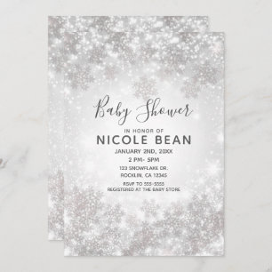 White Sparkle Winter Wonderland Baby Shower Invitation