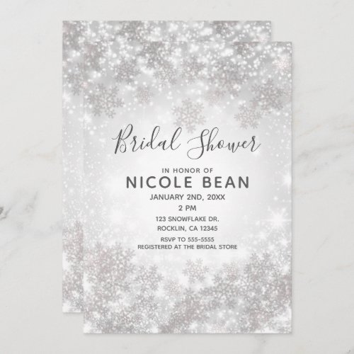 White Sparkle Winter Wonderland Bridal Shower Invitation