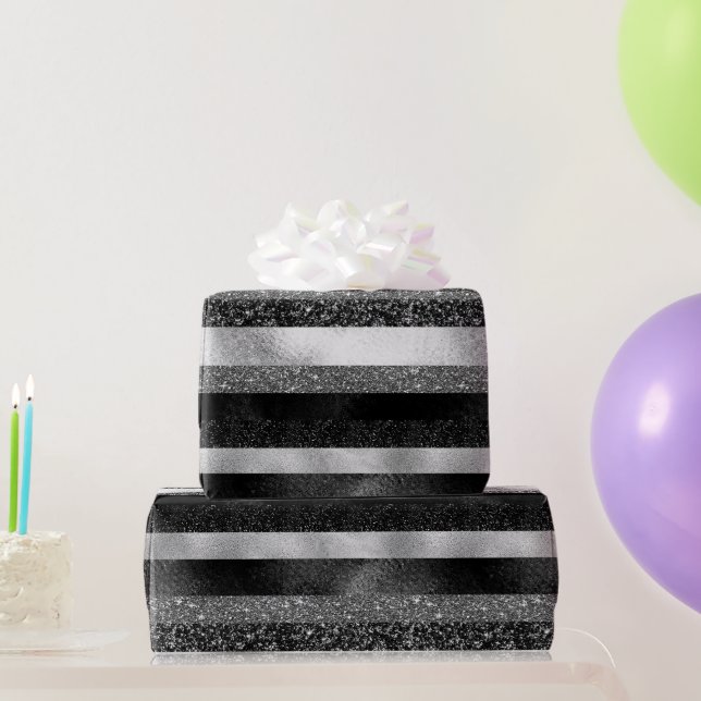 White Sparks with Black and Silver Glitter Wrapping Paper (Party Gifts)