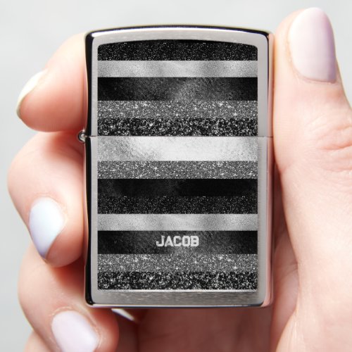 White Sparks with Black and Silver Glitter  Zippo Lighter