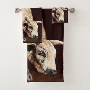 White Speckled Bucking Rodeo Bull Print Bath Towel Set by PaintedDreamsDesigns at Zazzle