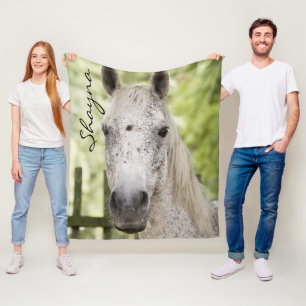White Speckled Horse Name Personalized Fleece Blanket