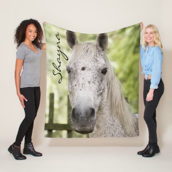 White Speckled Horse Name Personalized  Fleece Blanket by DustyFarmPaper at Zazzle