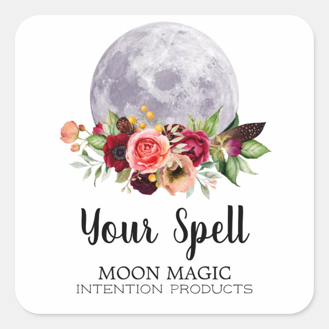 White Spell Jar Stickers With Flowers And Moon (Front)