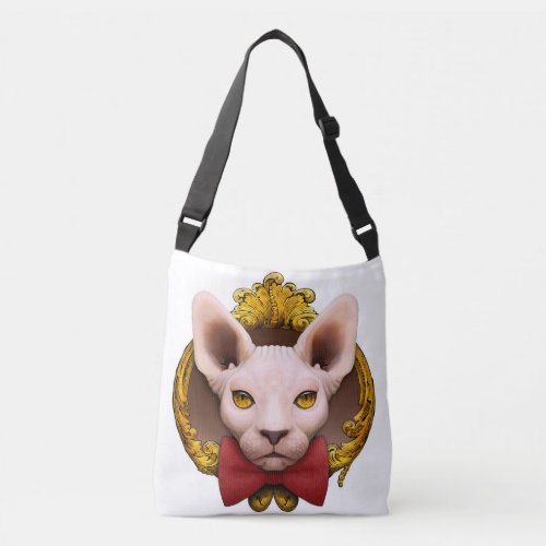 White Sphynx cat illustration Crossbody Bag