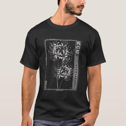 White Spider Lily In Japanese Grunge Anime Floral  T_Shirt