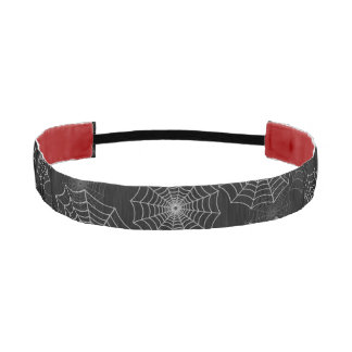 White Spider Web Cobweb Silk Pattern on Black Athletic Headband