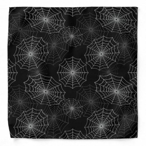 White Spider Web Cobweb Silk Pattern on Black Bandana