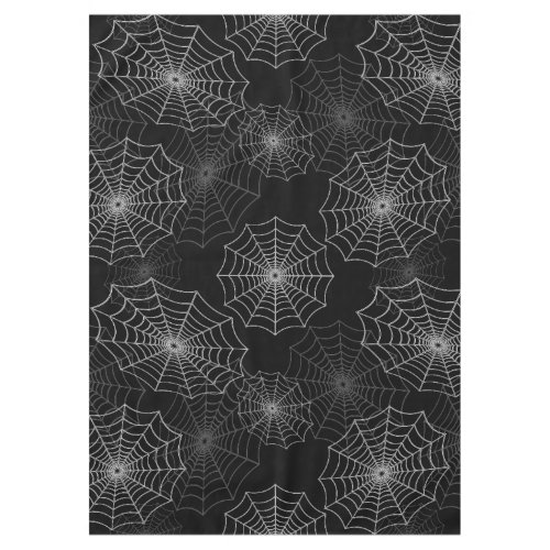 White Spider Web Cobweb Silk Pattern on Black Tablecloth