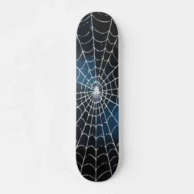 White Spider Web Gradient Abstract Design Skateboard (Front)