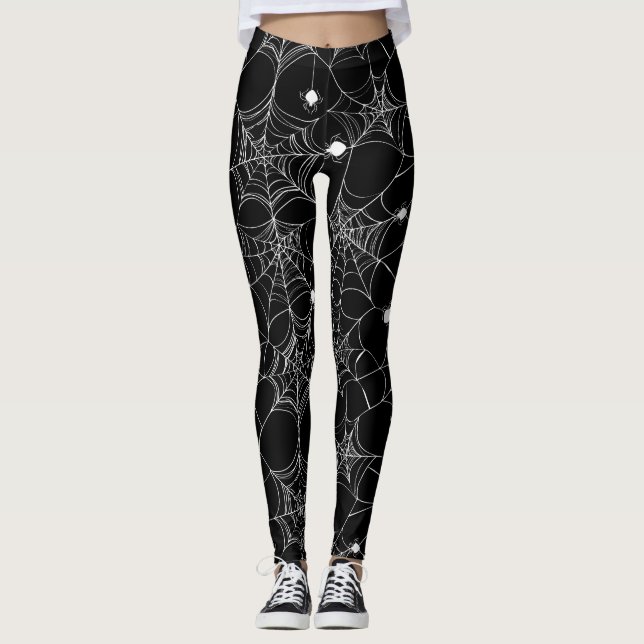 White Spider Web Halloween Leggings (Front)