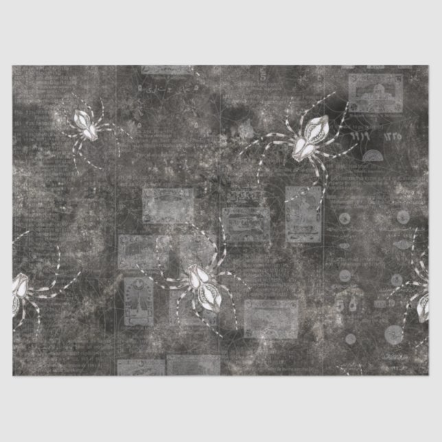 White Spiders on Catalog Newsprint Decoupage Tissue Paper (Front)