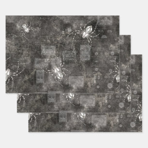 White Spiders on Catalog Newsprint Wrapping Paper Sheets