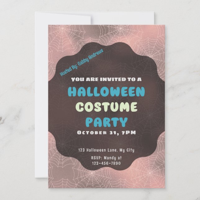 White Spiderwebs on Rose Gold Background Halloween Invitation (Front)