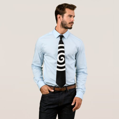 White Spiral Circle on Black Neck Tie