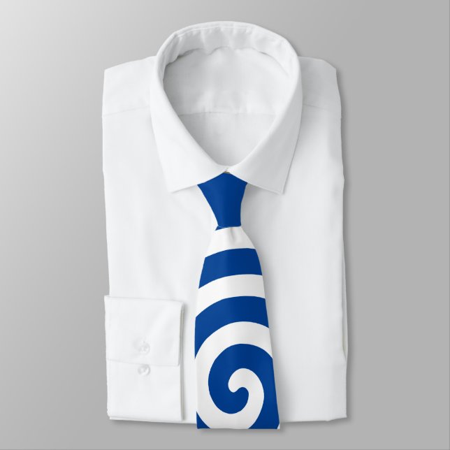 White Spiral Circle on Blue Neck Tie (Tied)