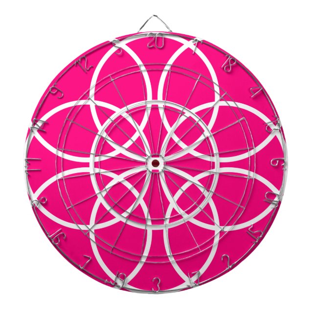 White Spiral Circles on Pink Dart Board (Front)