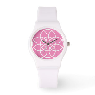 White Spiral Circles on Pink Watch