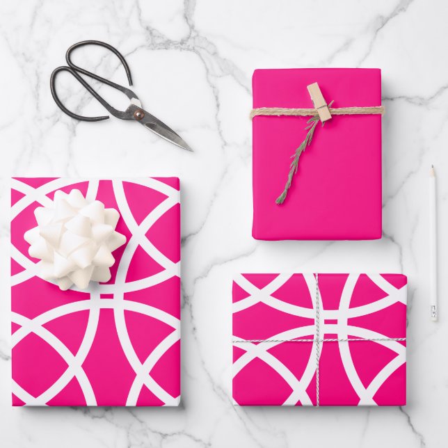 White Spiral Circles on Pink Wrapping Paper Sheets (Front)
