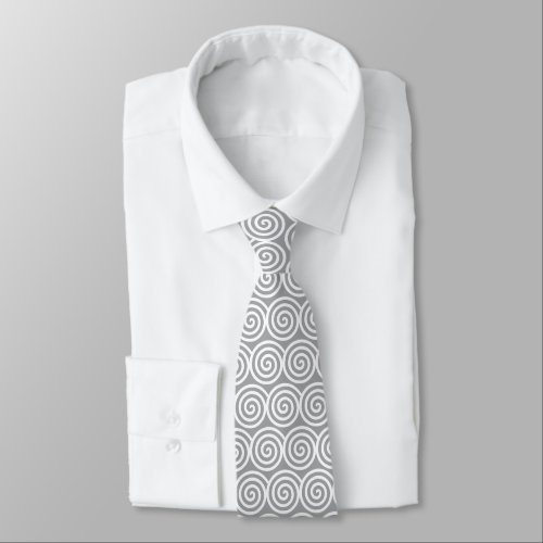 White Spiral Circles on Quick Silver Gray Neck Tie