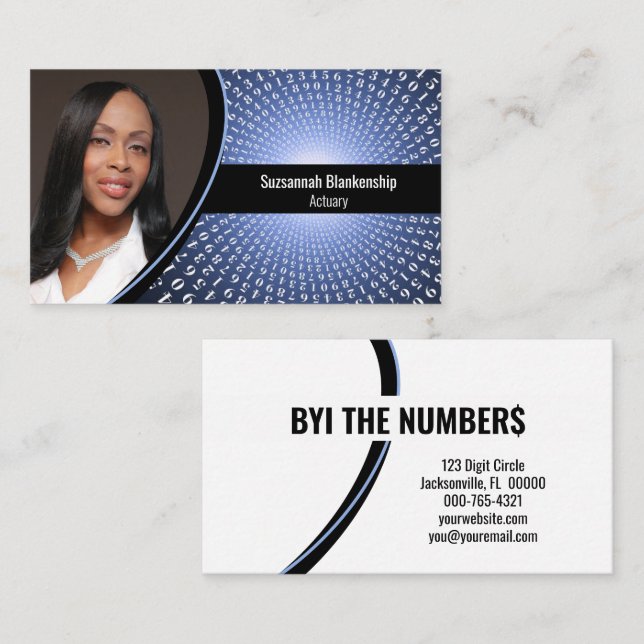 White Spiral Numbers on Blue Custom Photo  Business Card (Front/Back)
