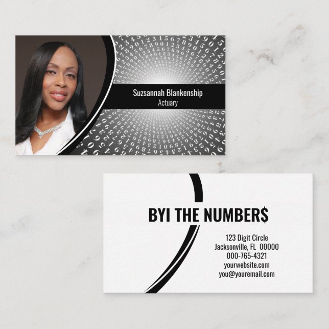 White Spiral Numbers on Gray Custom Photo  Business Card (Front/Back)