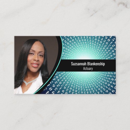 White Spiral Numbers on Turquoise Custom Photo  Business Card