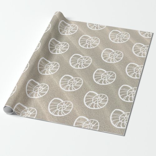 White Spiral Seashells  Sand Wrapping Paper