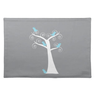 White Spiral Tree with Blue Birds Minimalist Placemat