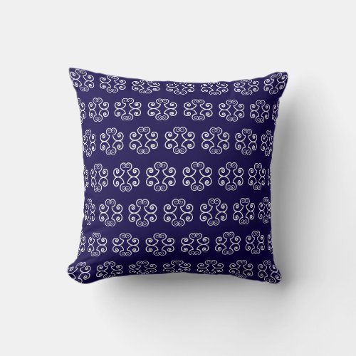 White spiral vector pattern on navy blue throw pillow