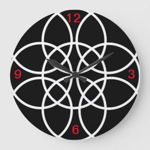White Spirals on Black Large Clock
