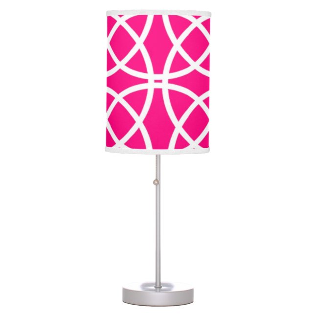 White Spirals on Bright Pink Table Lamp (Front)