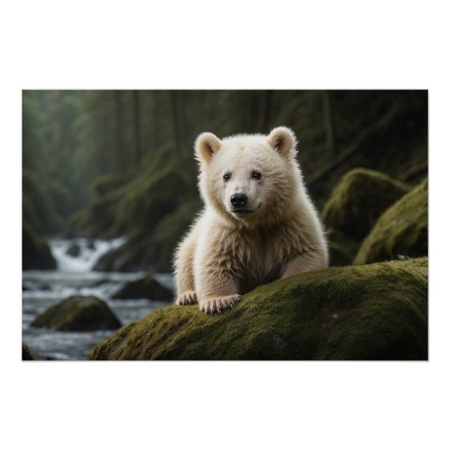 White Spirit Bear Cub Wildlife Art Poster (Front)
