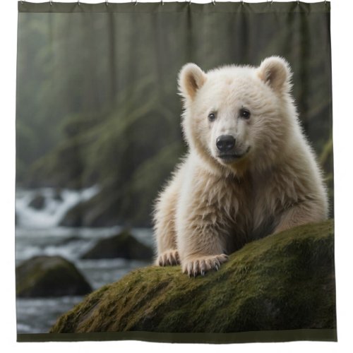 White Spirit Bear Cub Wildlife Art Shower Curtain