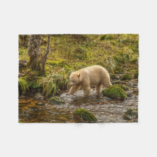 White Spirit Bear Hunts for fish on Riordan Creek Fleece Blanket